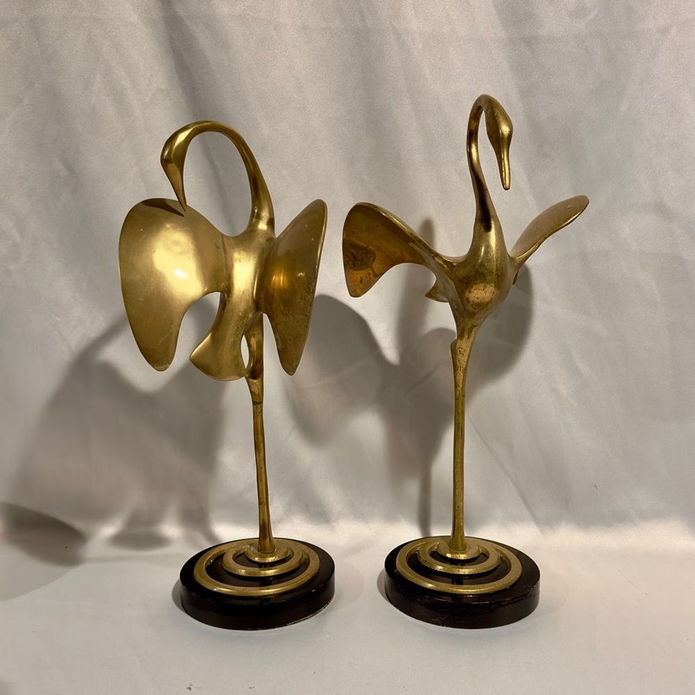 Vintage Solid Brass Cranes Hollywood Regency Birds 19” Tall-A Pair
